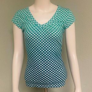 SO 100% Cotton Green & White printed Cap Sleeve Blouse SizeS